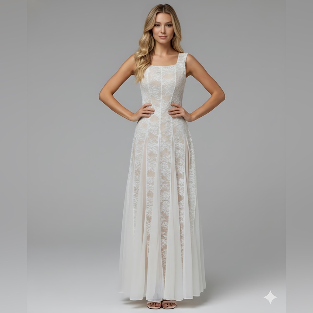 Elegant Sleeveless Fitted Lace Rose A-Line Mesh Dress